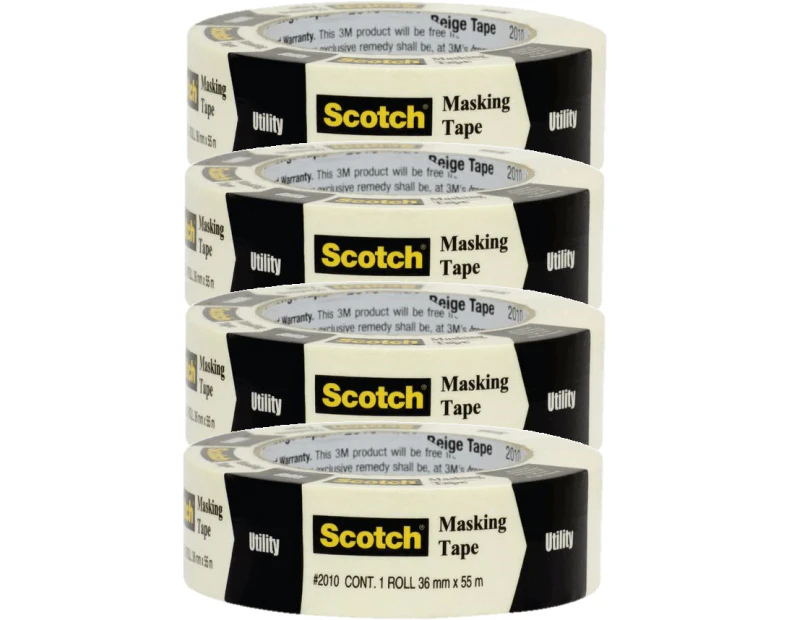 3m Scotch Masking Tape 36mmx54.8m 4 Rolls Pack Bulk
