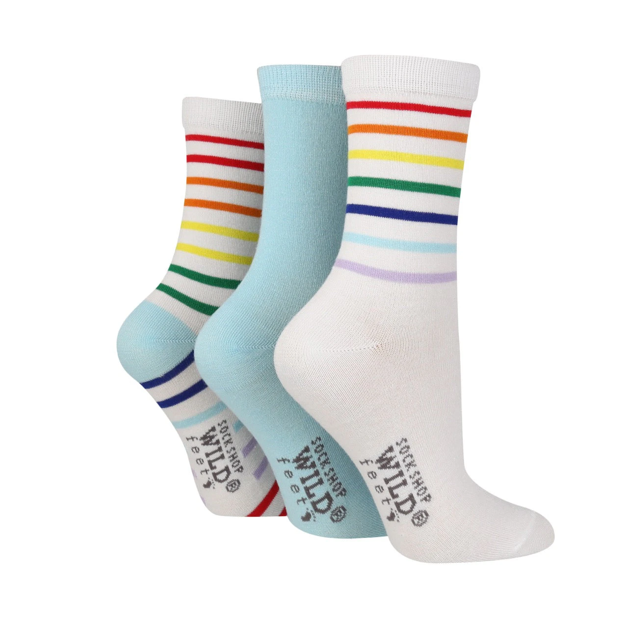 WILDFEET Ladies 3PK Bamboo Pattern Crew Socks - White