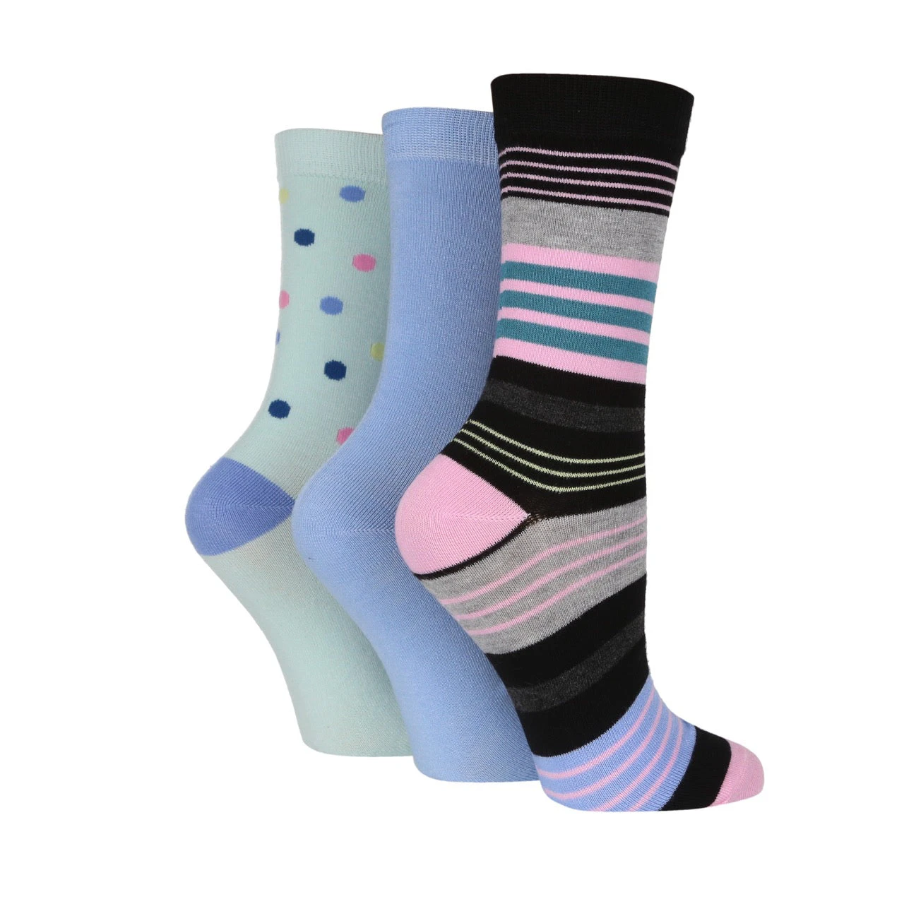 WILDFEET Ladies 3PK Bamboo Pattern Crew Socks - Black