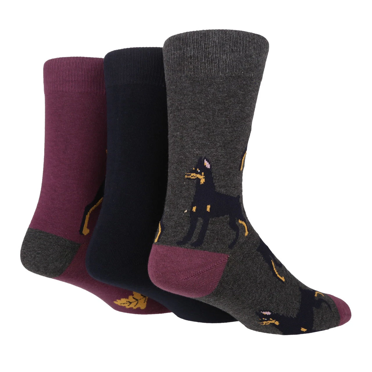 WILDFEET 3PK Jacquard Novelty Cotton Socks - Mens 7-11 - Doberman