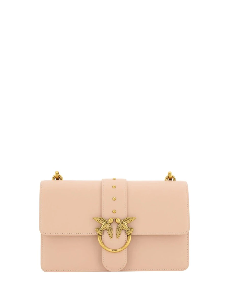 PINKO Pink Calf Leather Love One Classic Shoulder Bag