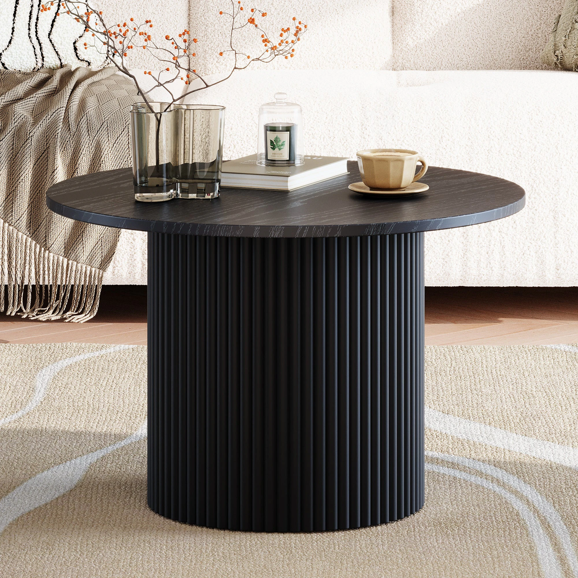 Dreamo Wooden Ribbed Coffee Table Black