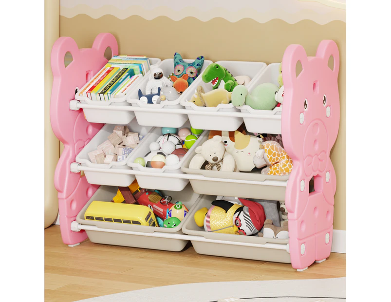 Advwin Kids Toy Storage Organizer with 9 Removable Storage Bins Multi-Bin Kids Toy Box Display Shelf Blue