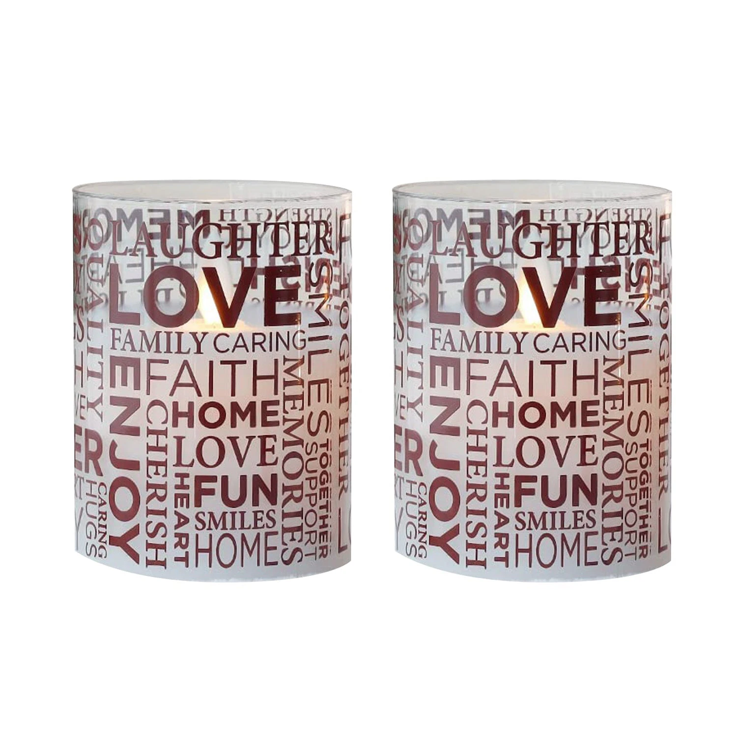 Glass Moving LED Flameless Candle lights Inspirational Words - 2pcs