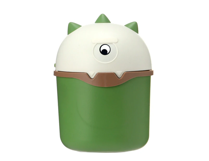 Multi-function Waste Bin Freak Shape Plastic Rolling Cover Type Cartoon Garbage Bin for Indoor-Green - Green
