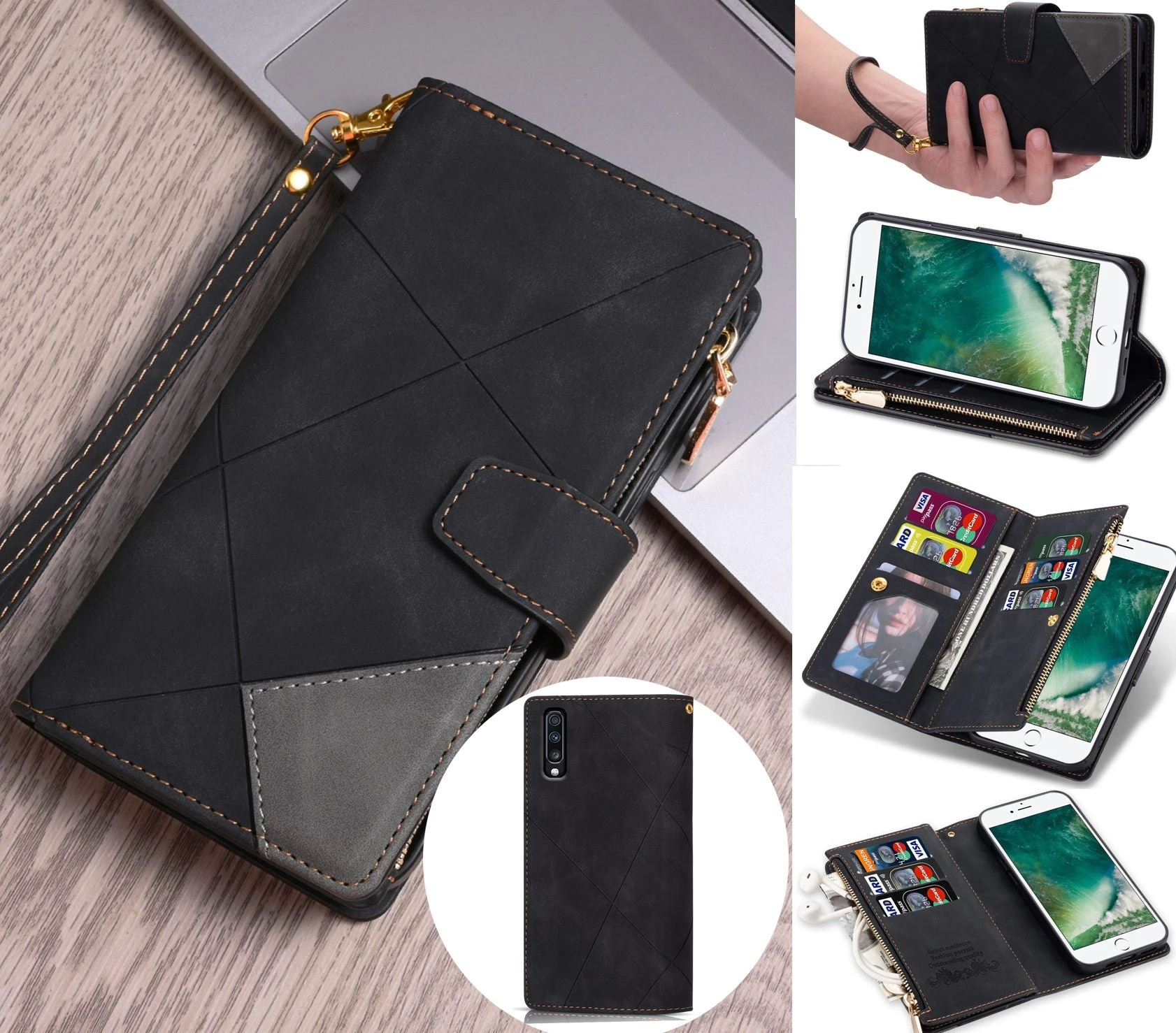 Samsung Galaxy A70 Case Wallet Cover Black