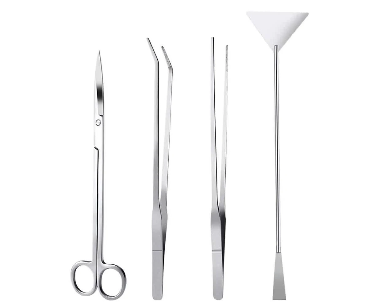 4PCS Aquarium Tool Kit Aquatic Plant Tweezers Scissors Spatula Auto Fish Feeder Tank