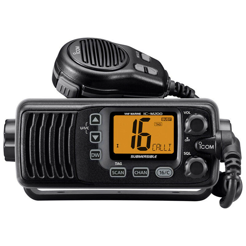 Icom IC-M200 VHF Black Marine Radio Front Mount Speaker ipx7 submersible Body