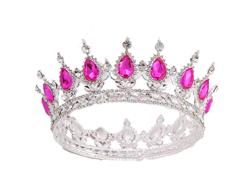Crown Topper for Birthday Tiara Gorgeous Crystal metal Crown Prom Princess Crown for Costume Headband - Rose Red