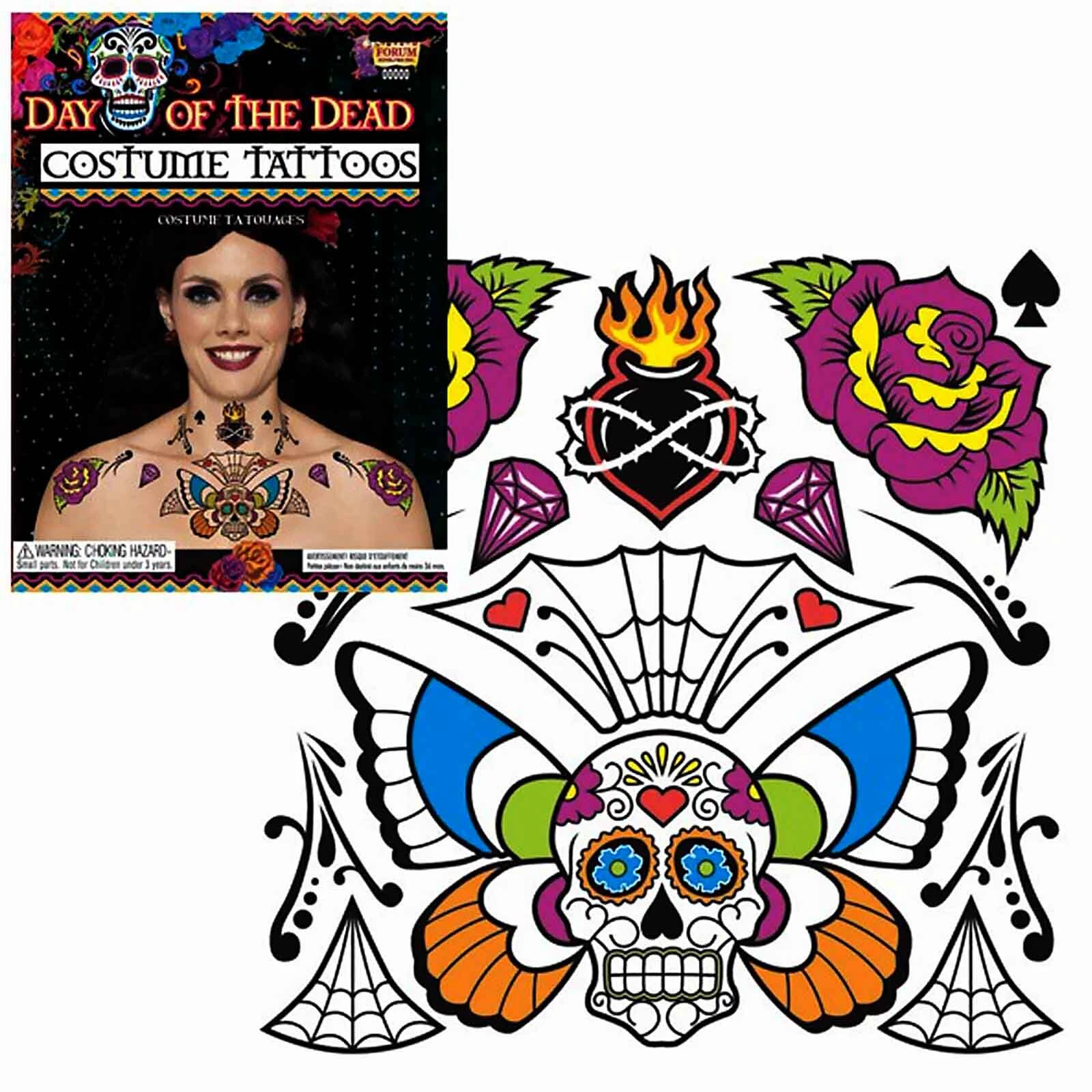 Day of the Dead Sugar Skull Temporary Tattoo Body - Multi