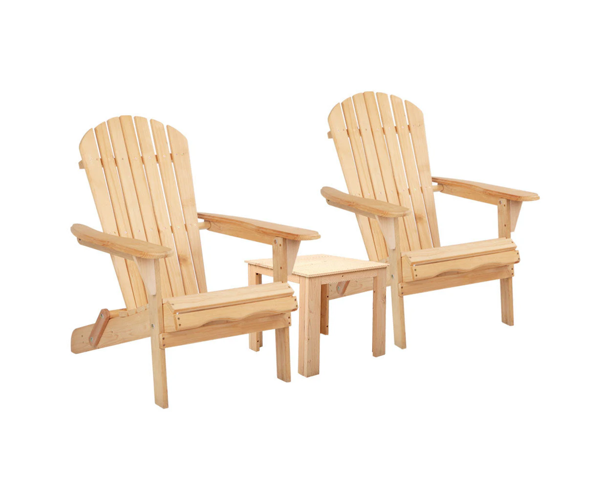 Gardeon 3 Piece Wooden Outdoor Beach Chair and Table Set