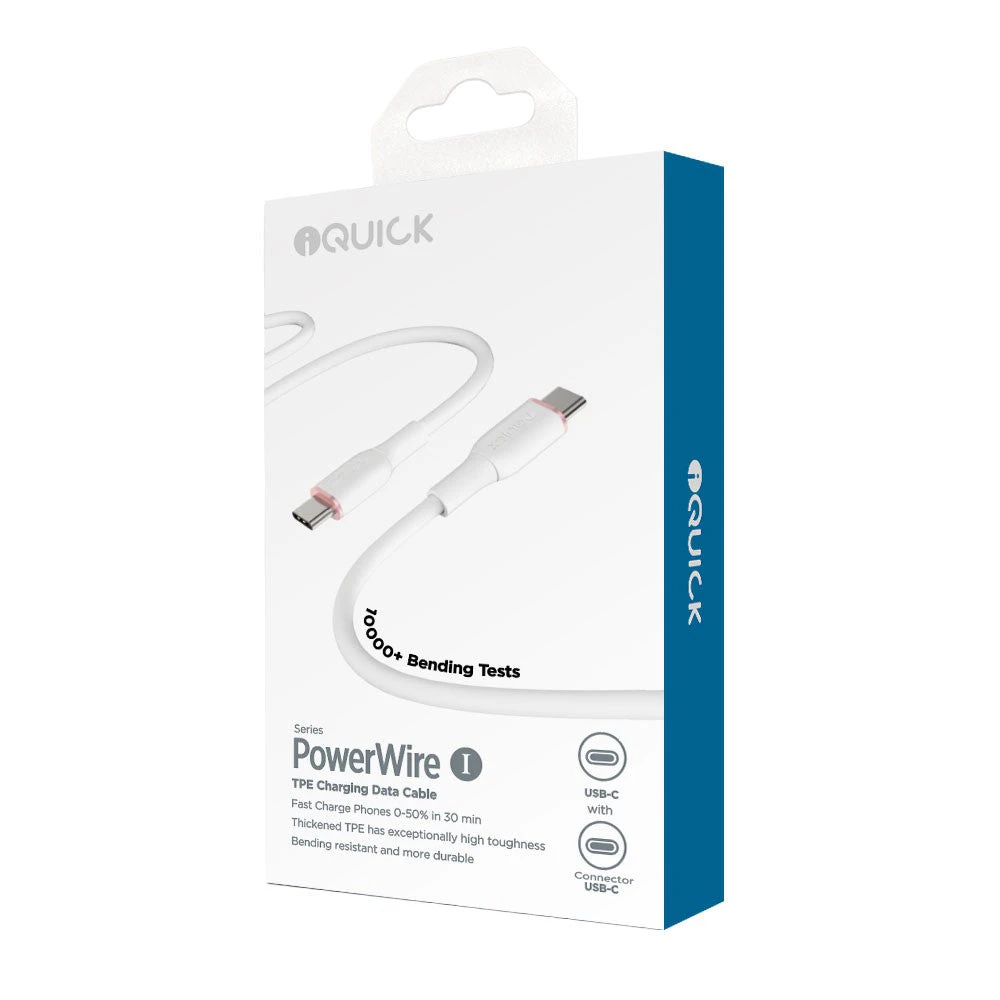 iQuick PowerWire 1 Series TPE Charging Date Cable Type-C to Type-C 1m - White