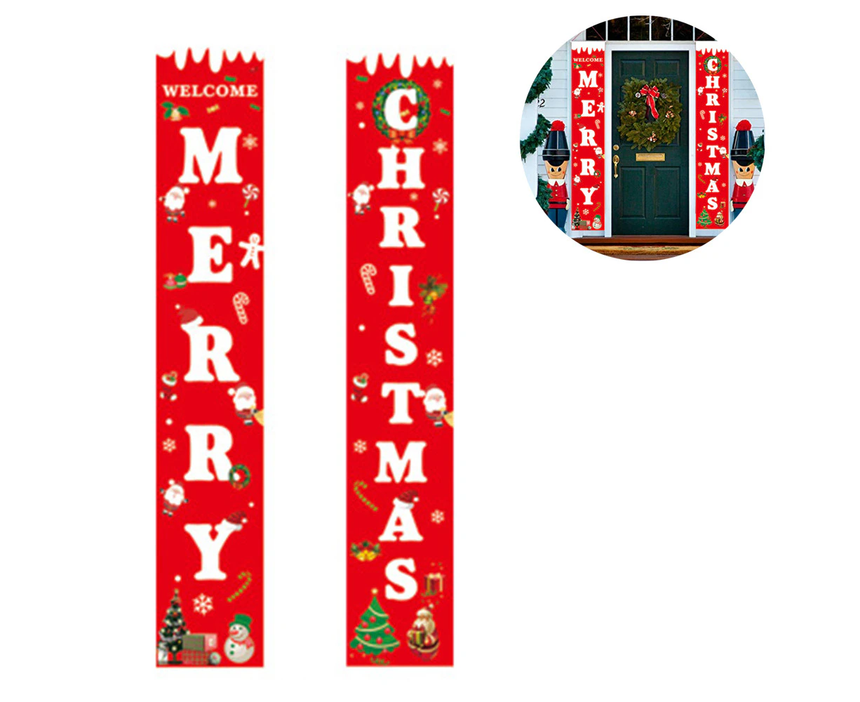 Merry Christmas Banners,New Year Outdoor Indoor Christmas Decorations Welcome Bright Red Xmas Porch Sign Hanging