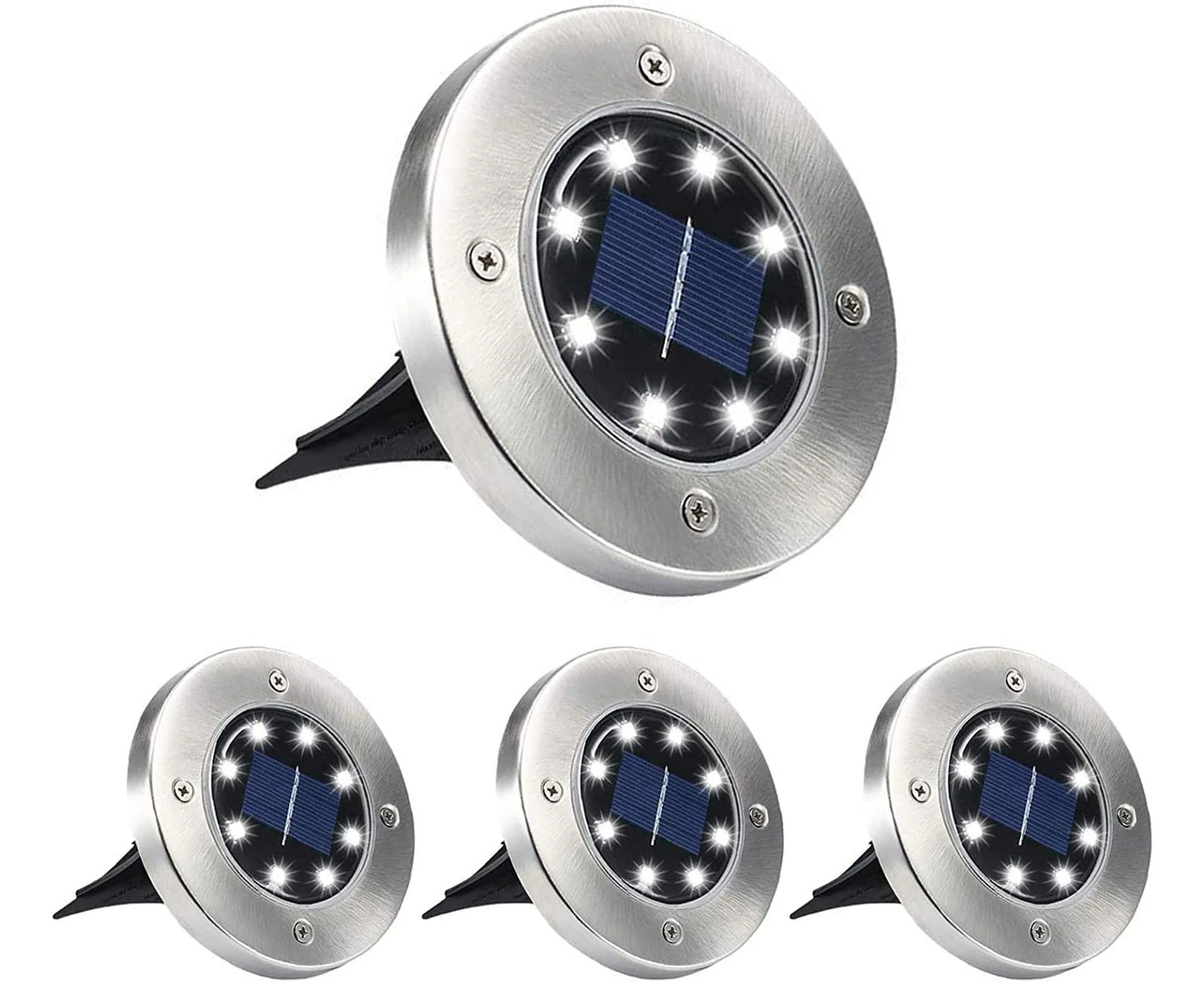 Solar Ground Lights,8 LED Garden Lights Disk Lights Outdoor,4 Pack,White