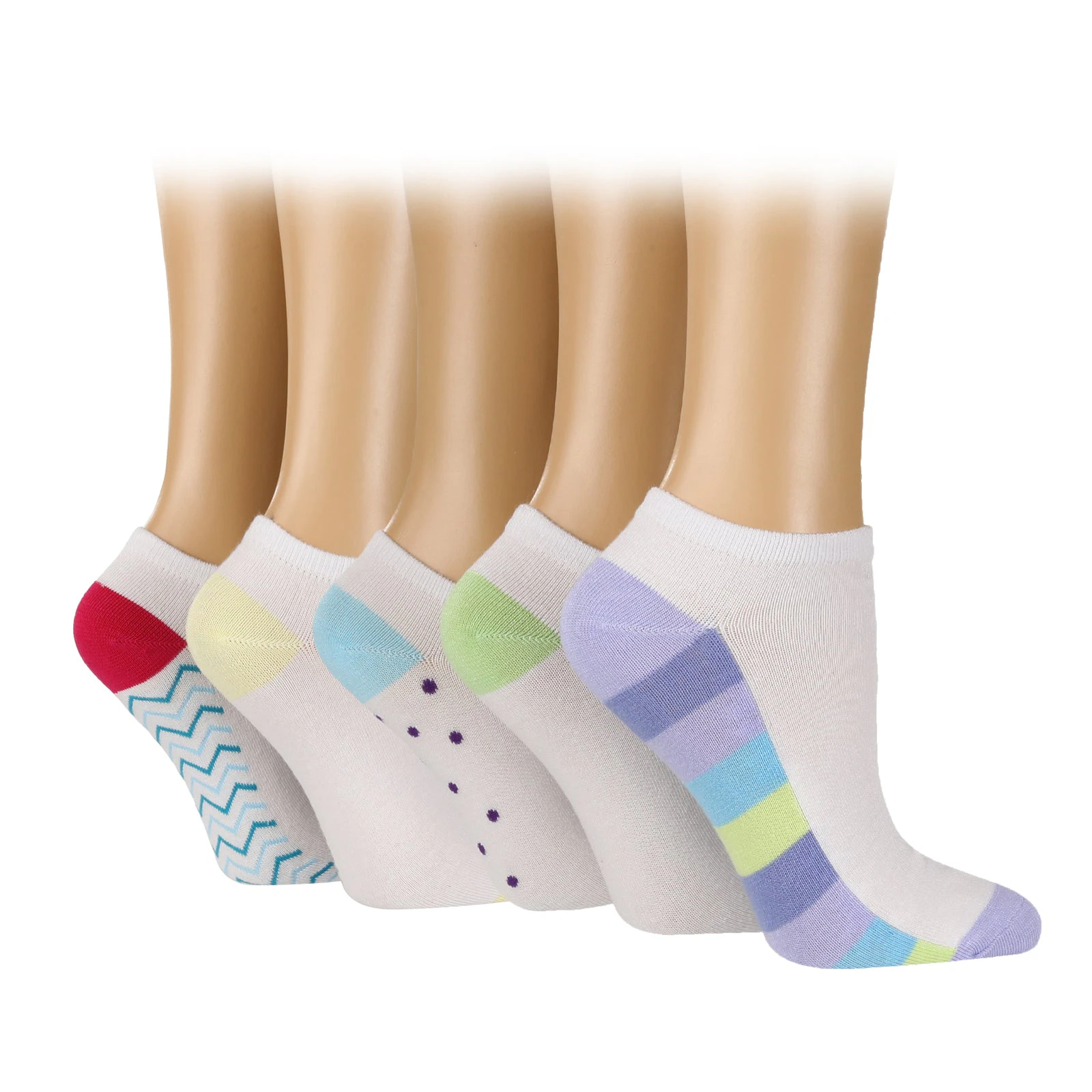 WILDFEET 5PK Ladies Bamboo Patterned Trainer Socks - White