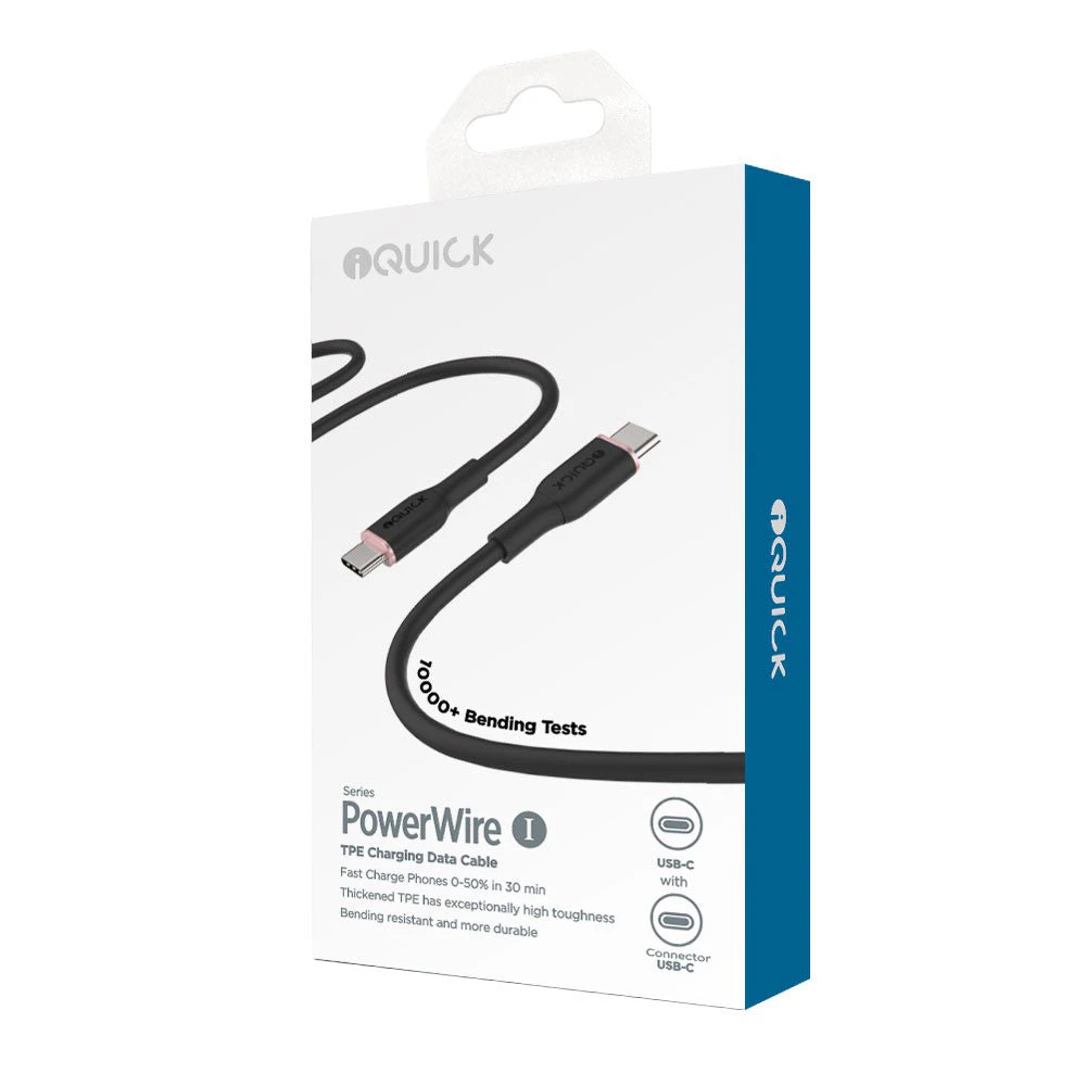 iQuick PowerWire 1 Series TPE Charging Date Cable Type-C to Type-C 1m - Black