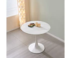 AINPECCA 1x Tulip Round table Dining Table Faux Marble Carrara White With Metal Pedestal Diameter 80CM