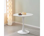 AINPECCA 1x Tulip Round table Dining Table Faux Marble Carrara White With Metal Pedestal Diameter 80CM