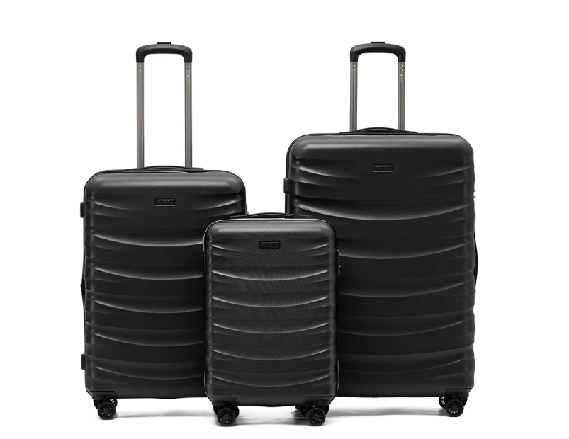 3pc Tosca Interstellar Trolley 4-Wheeled Suitcase Luggage Bag Set - Black