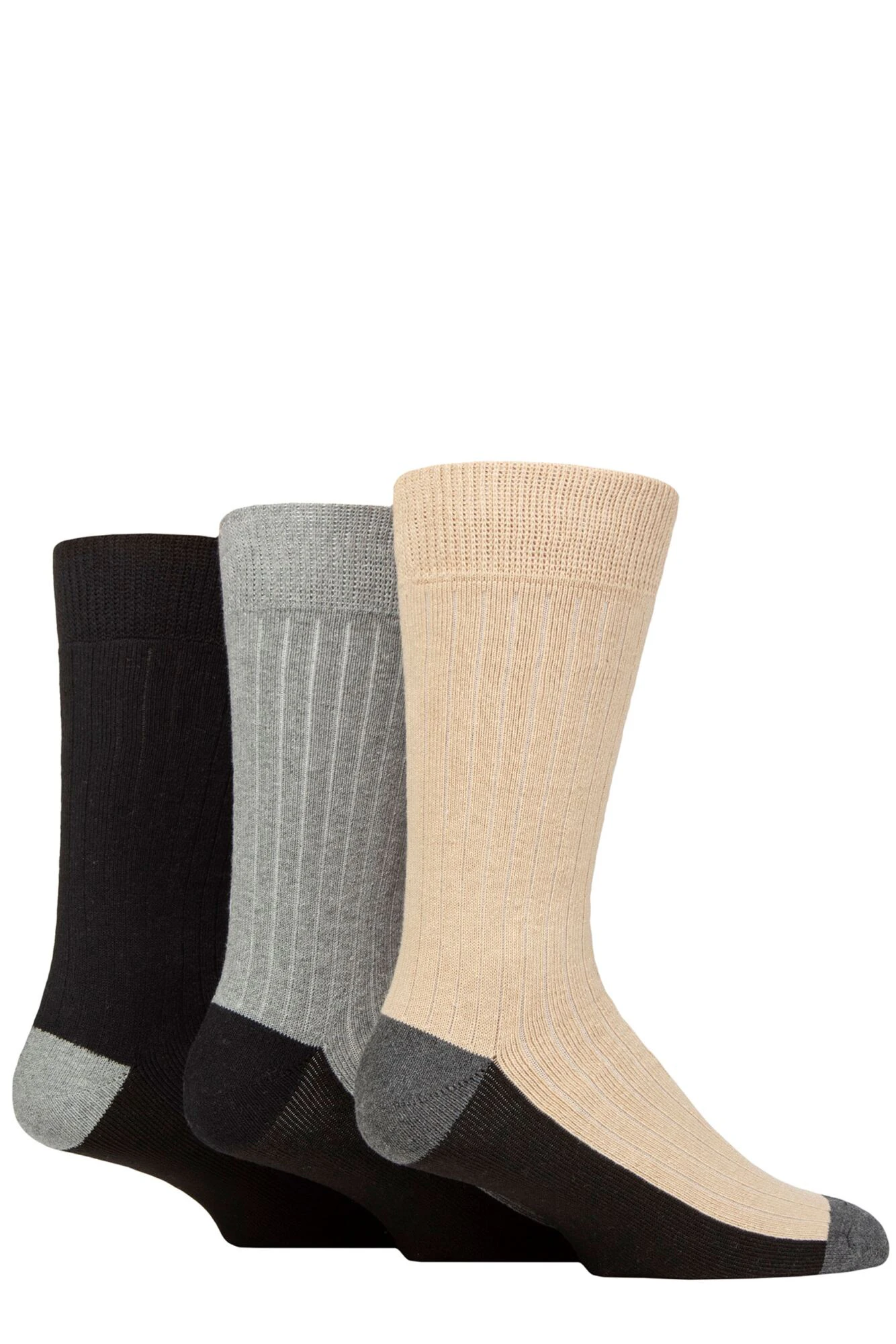 WILDFEET Men's 3PK Recycled Cotton Boot Sock - Beige Grey Black