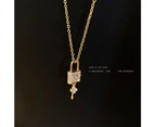 Diamond Set Small Lock Key Necklace French Style Retro Small Fashion Collarbone Chain