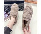 Women Winter Plush Thermal Anti Skid Flat Loafers Indoor Outdoor Slip On Shoes-Black