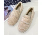 Women Winter Plush Thermal Anti Skid Flat Loafers Indoor Outdoor Slip On Shoes-Black