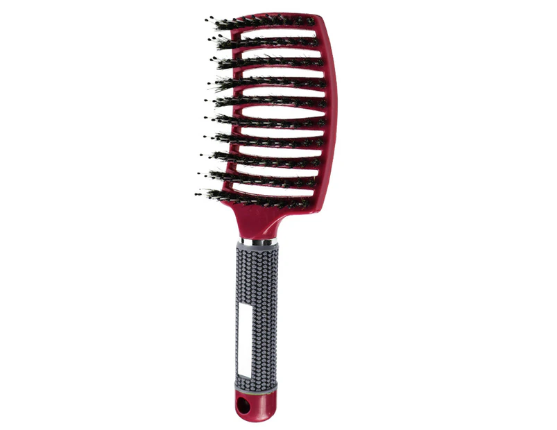 Head Comb Sturdy Strong Smooth Hollow-carved Design Reduce Static Electricity Hairdressing Tool Meniscus Hair Massage Bristle Comb-Red