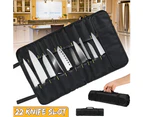 22 Pockets Portable Carrying Kitchen Chef Knife Roll Bag Cutlery Storage Case-Black