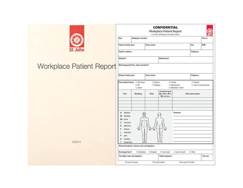 St John Workplace Injury Register Casualty Report A5 10 Sheet Book