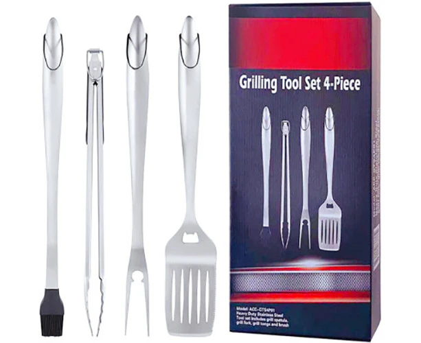 4PCS BBQ Grill Accessories Stainless Steel BBQ Tools Grilling Tools Set with Storage Bag for Father's Day Birthday Presents - Camping Grill Utensils Set Id