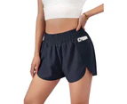 Womens Quick-Dry Running Shorts Sport Layer Elastic Waist Active Workout Shorts with Pockets$Women's Running Athletic Shorts with Zipper Pockets - Blue