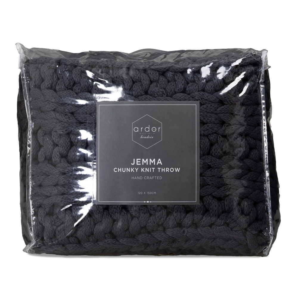 Ardor Boudoir Jemma Chunky Acrylic Throw Blanket Home Decor Charcoal 120x150cm