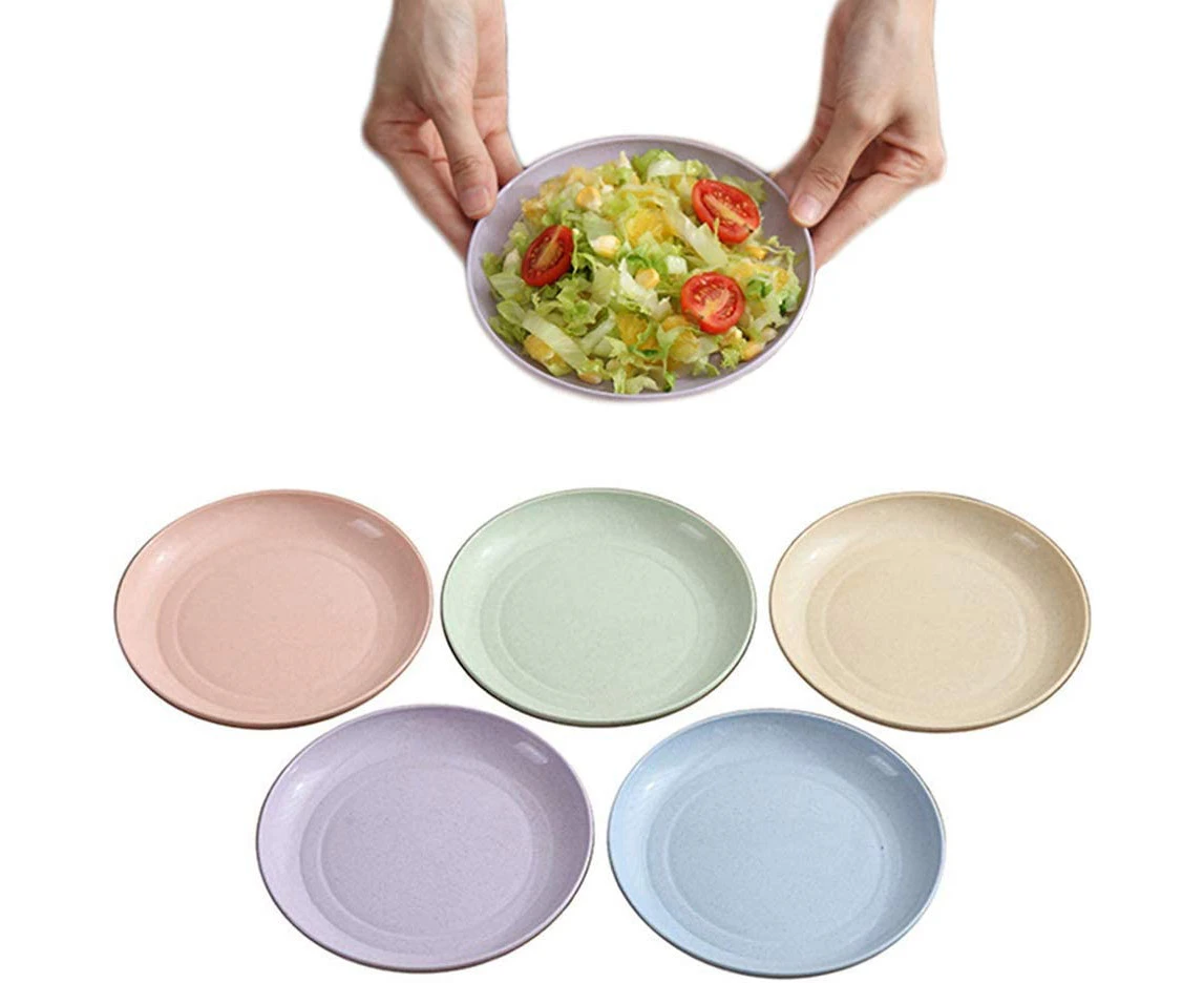 Saucer Small Dessert Plate Wheat Straw Table Service Crockery, Dinner Dish, Appetizers, Seasoning Dish Sauces Salt Snacks Small Plate, Robust-5 Pcs