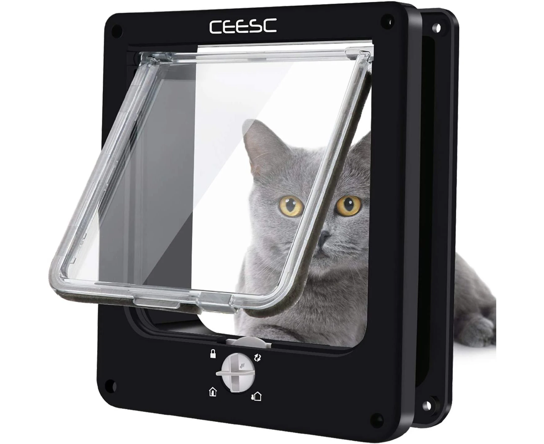 Cat Door Flap with 4-Way Locking Magnetic Pet Door for Indoor and Outdoor Doors, Weatherproof Pet Door for Cats