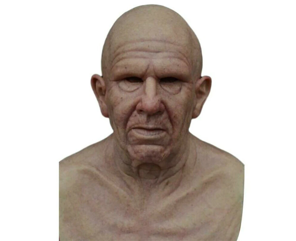 Mens Womens Cosplay Bald Man Creepy Wrinkle Face Mask Costume Halloween Party Carnival Props - Bald Old Man