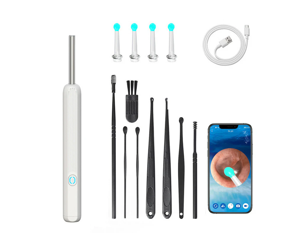 Beakey Ear Wax Removal Tool Kits with HD Camera and 6 LED Lights Replacement for iOS Android-White