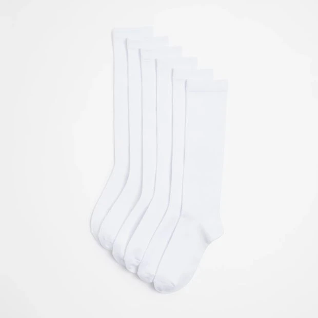 Kids School Knee High Socks 6 Pack - Maxx - White