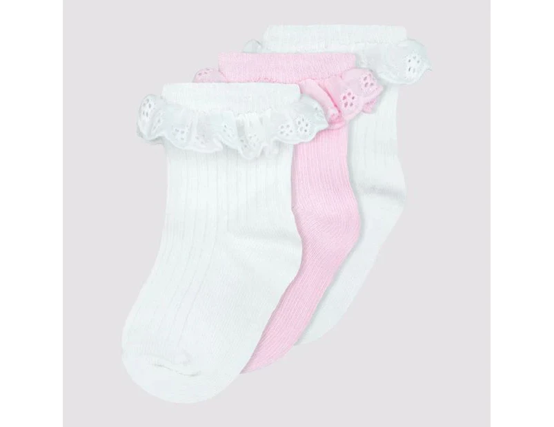 Baby Organic Cotton Ruffle Crew Socks 3 Pack - Underworks - White