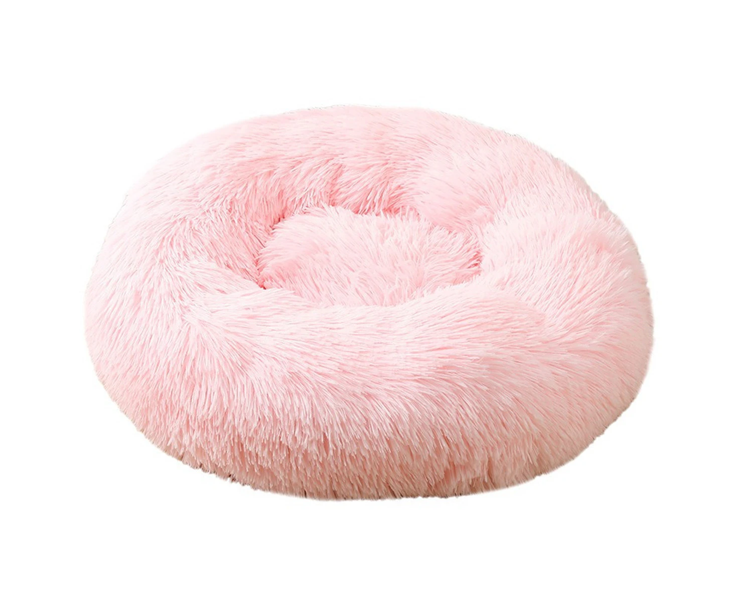 40cm Pink Donut Cat and Dog Bed  Shag Long Fur Warming Indoor Round Pet Pillow Bed for Small Pets