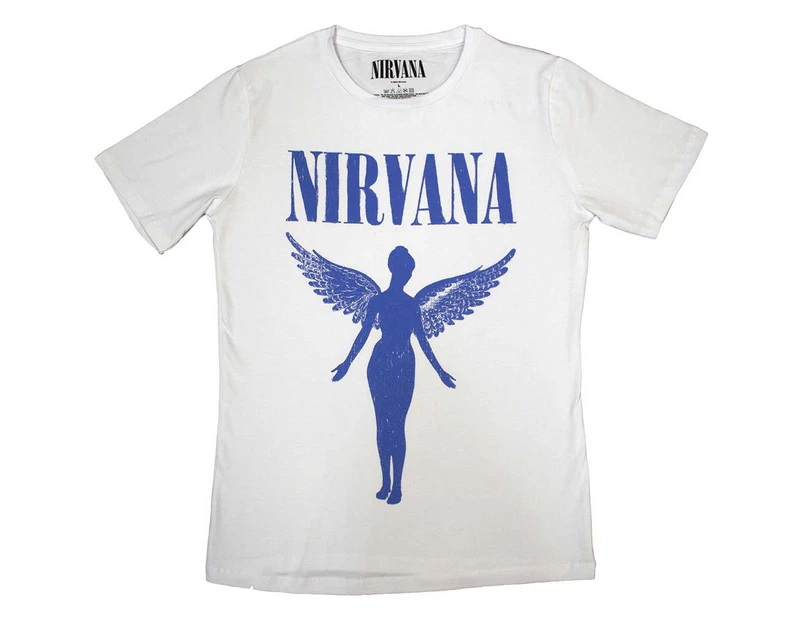 Nirvana | Official Band Ladies T-Shirt | Angelic Blue Mono white