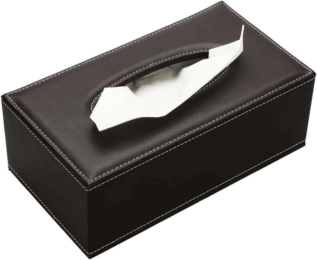 Leather Tissue Box Holder Tissue Dispenser Box For Home Car Decoration-Black