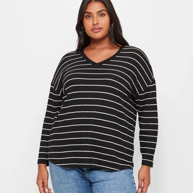 Target Plus Size V-Neck Waffle Top - Black