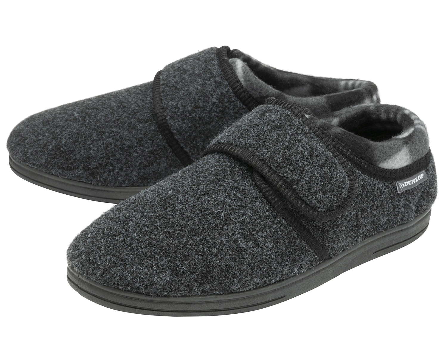 Velcro Slippers for Men | Dunlop | Memory Foam | Orthapedic | Easy Close | House Bedroom Indoor - Charcoal