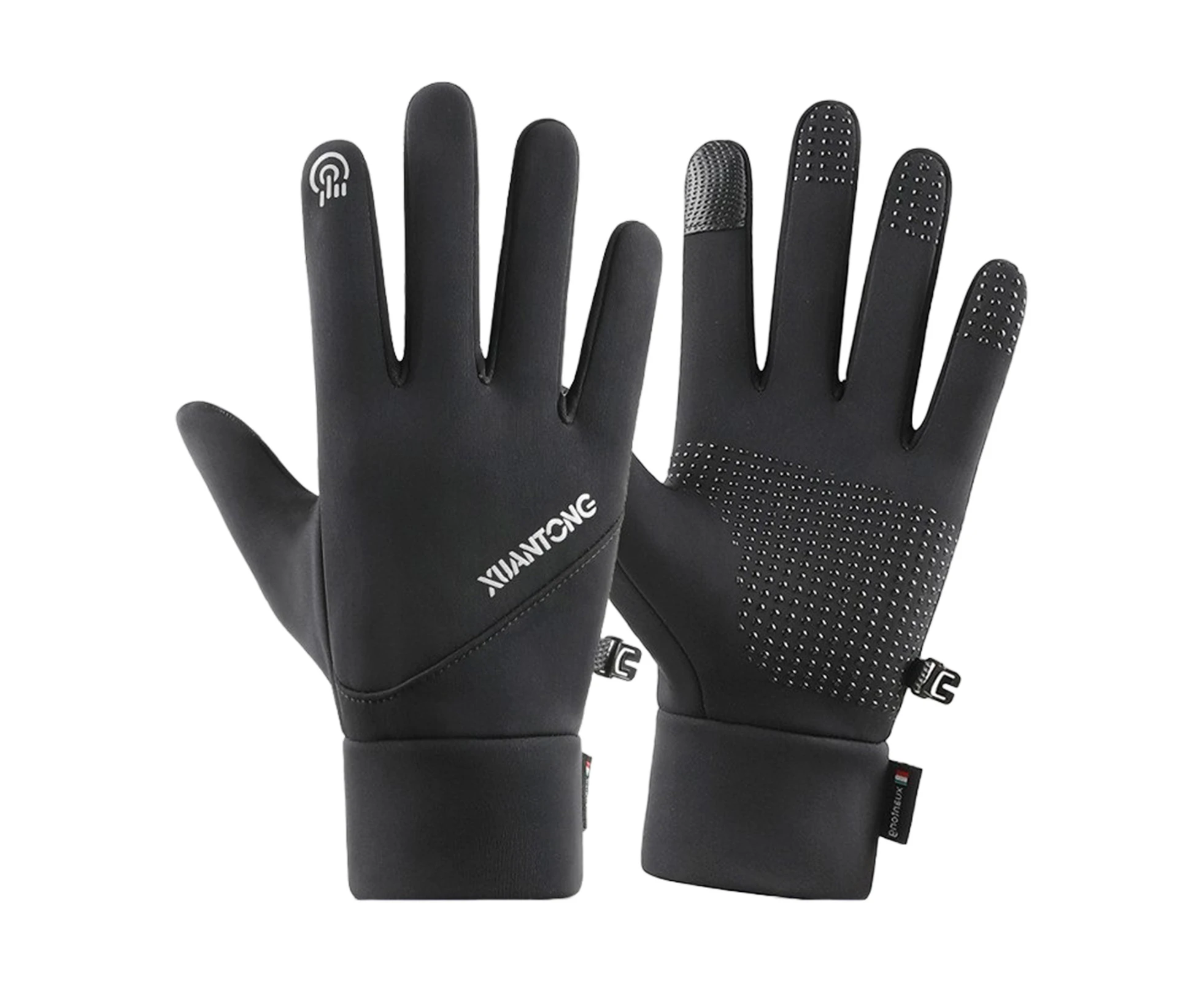 1 Pair Riding Glove Anti-slip Wear Resistant Cloth Men Winter Waterproof Cycling Gloves for Hiking-Black