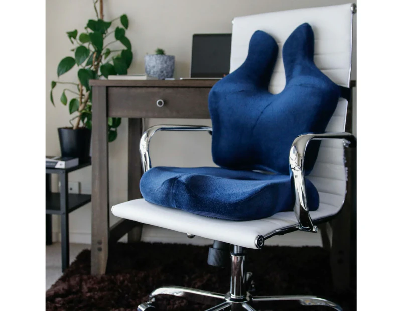 Seat Cushion & Lumbar Support Pillow for Office, Desk Chair - Tailbone, Sciatica, Back Pain Relief Cushion - Blue