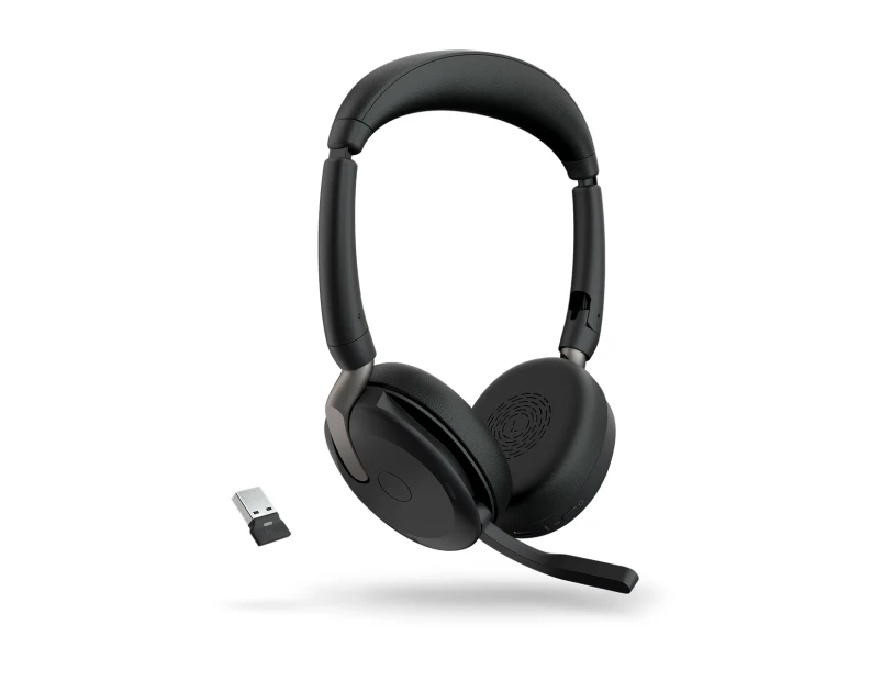 Jabra Evolve2 65 Flex UC Stereo Bluetooth Headset, Link380a USB-A Dongle Included, Foldable Design, 2Yr Warranty