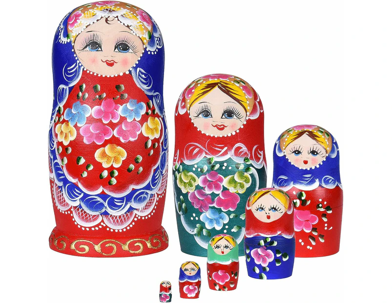 7Pcs Handmade Wooden Russian Nesting Dolls Matryoshka Dolls Stacking Doll Set of 7 Catch