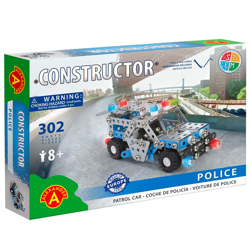 Constructor Police Patrol Car Kids Toy 302 Pieces