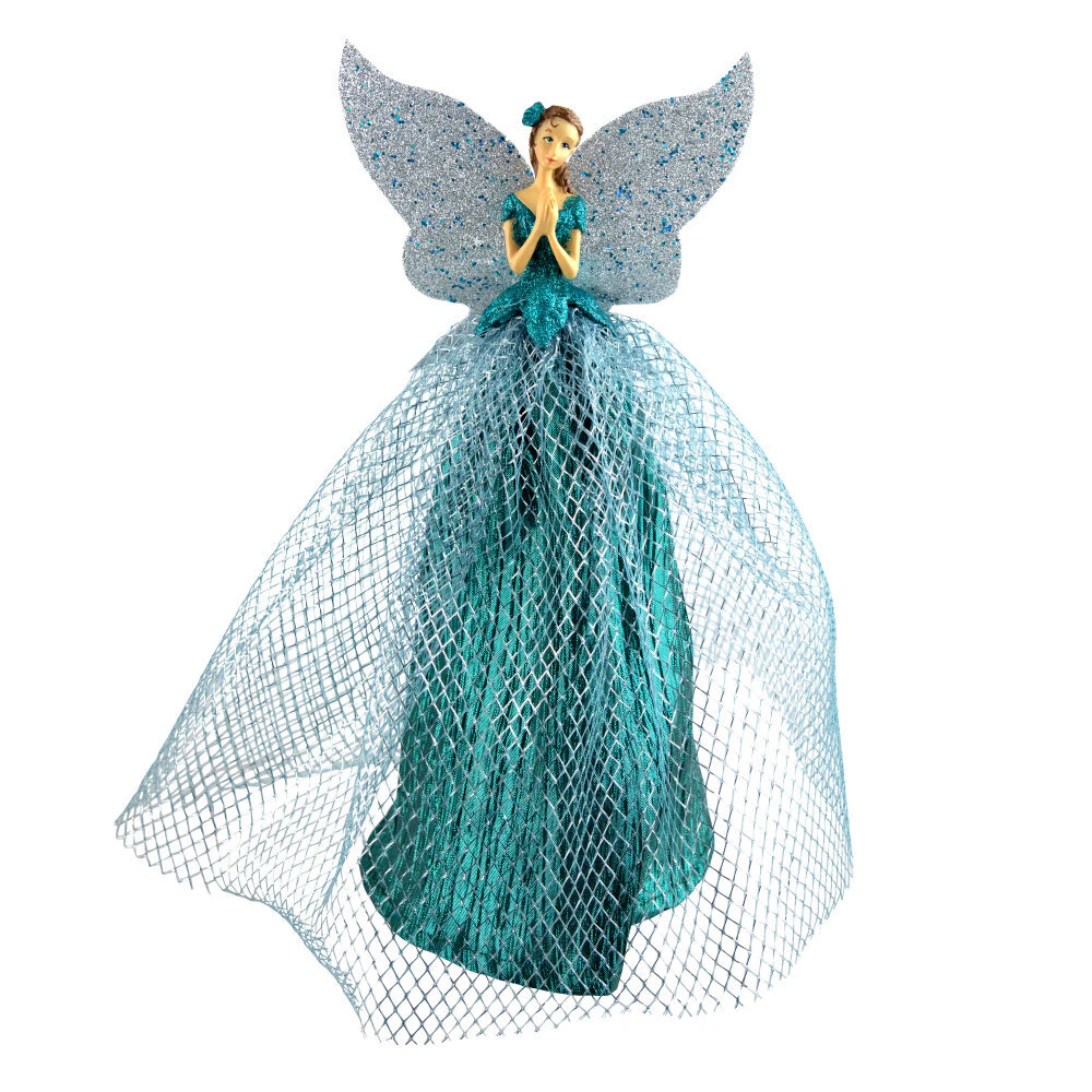 Angel Tree Topper Teal Silver 28cm